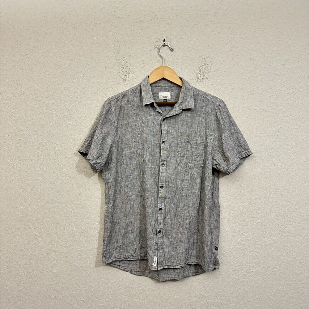 CIVIL SOCIETY Linen-Blend Shirt Gray Button Up Short Sleeve Lightweight